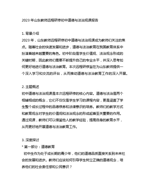 2023年山东教师远程研修初中道德与法治观课报告
