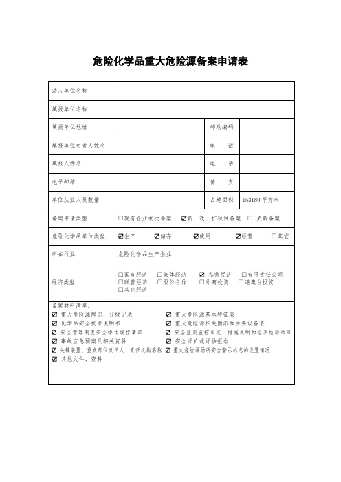 重大危险源备案申请表