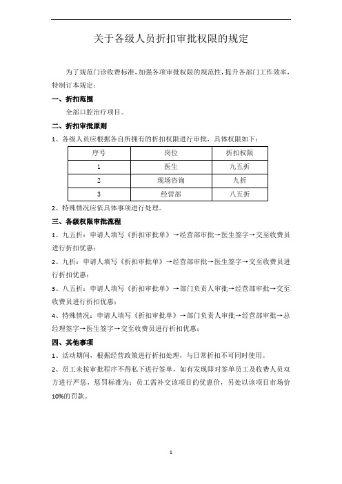 关于各级人员折扣审批权限的规定