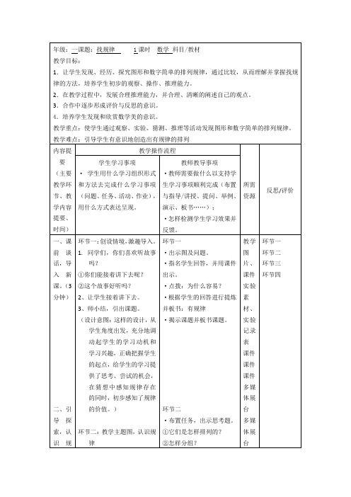 小学数学一年级下册《找规律》公开课表格式教案