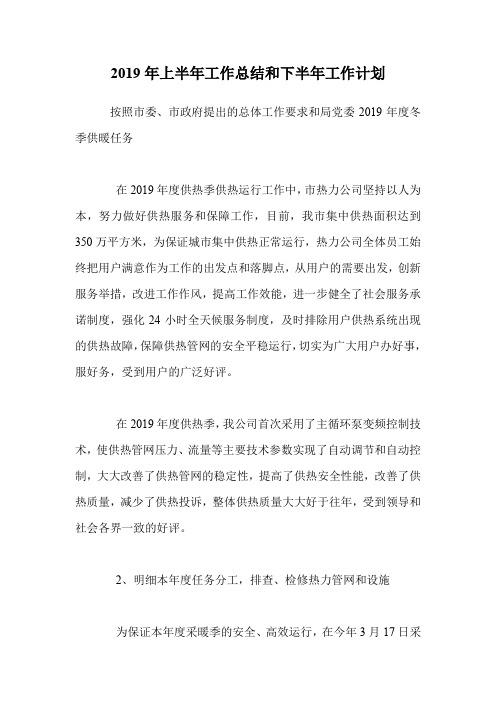 2019年上半年工作总结和下半年工作计划