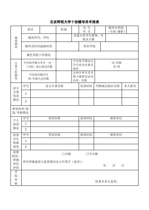 北京师范大学十佳辅导员申报表
