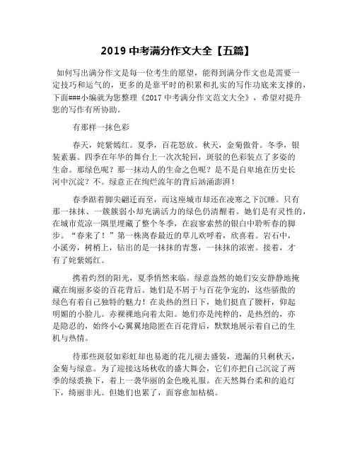 2019中考满分作文大全【五篇】