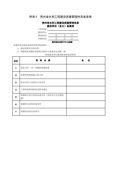 贵州省水利工程建设质量体系备案表