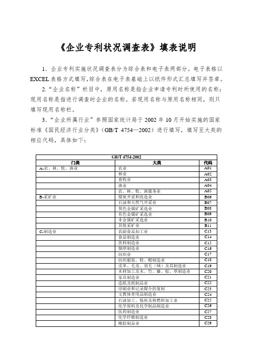 《企业专利状况调查表》填表说明