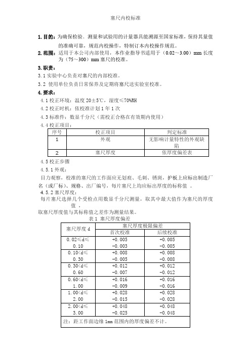塞尺内校标准