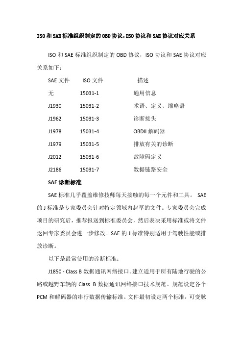 ISO和SAE标准组织制定的OBD协议(转载)