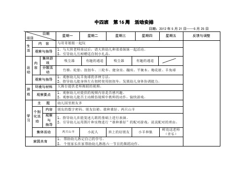第二学期第十六周周计划表格