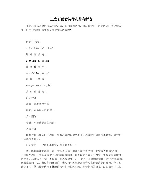 王安石的古诗梅花带有拼音