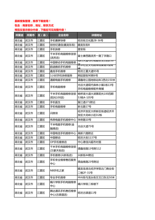 新版湖北省武汉市江夏区手机维修企业公司商家户名录单联系方式地址大全84家