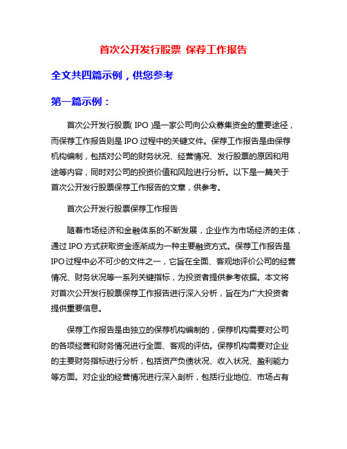 首次公开发行股票 保荐工作报告