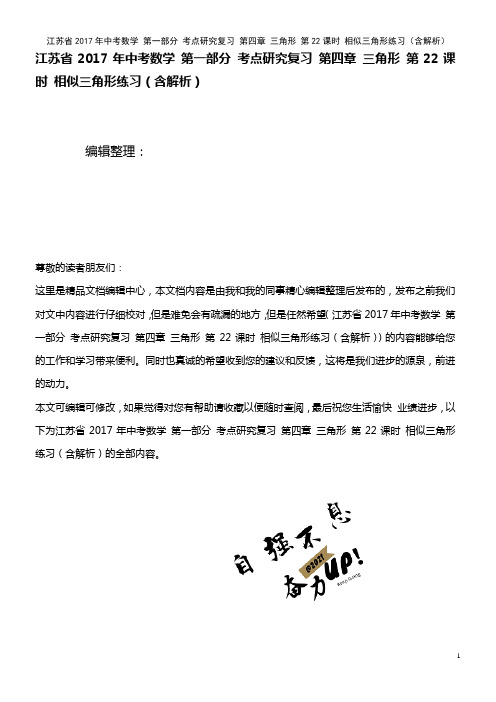 中考数学 第一部分 考点研究复习 第四章 三角形 第22课时 相似三角形练习(含解析)(2021年