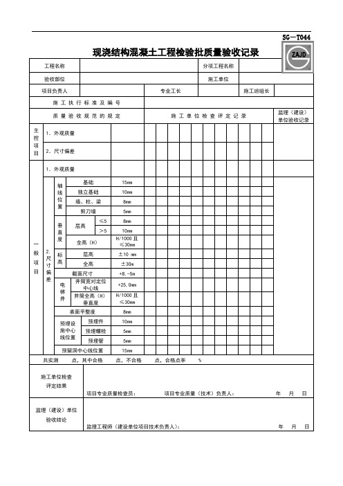 现浇结构混凝土工程检验批质量验收记录