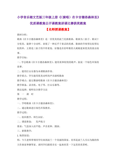 小学音乐湘文艺版三年级上册《(演唱)在卡吉德洛森林里》优质课教案公开课教案讲课比赛获奖教案D003