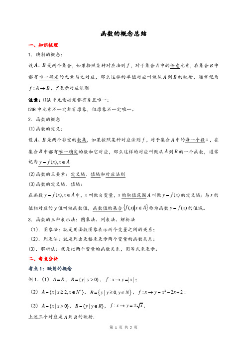函数的概念知识点总结(含例题和答案)