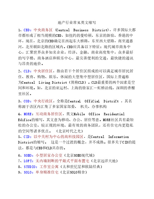 房地产常见英文缩写和词汇