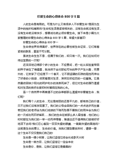 珍爱生命的心得体会800字5篇