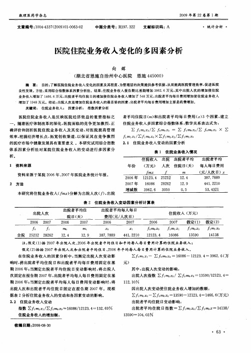 医院住院业务收入变化的多因素分析