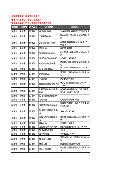 新版湖南省常德市石门县汽车轮胎企业公司商家户名录单联系方式地址大全34家