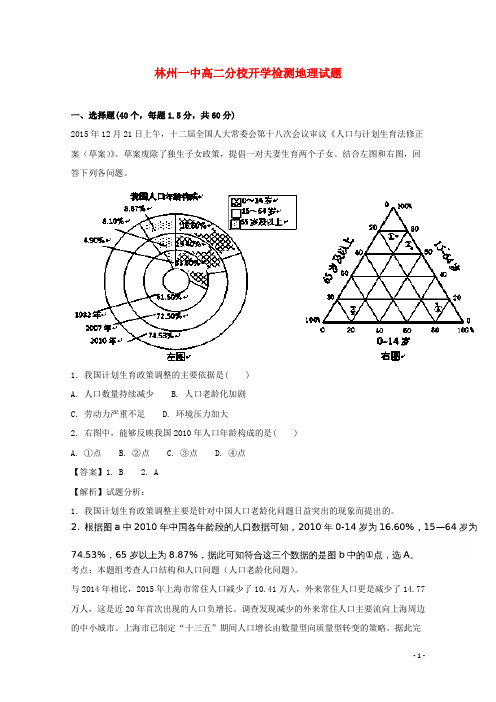 河南省林州市第一中学分校(林虑中学)高二地理上学期开学检测试题(含解析)