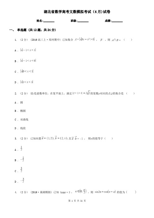 湖北省数学高考文数模拟考试(4月)试卷