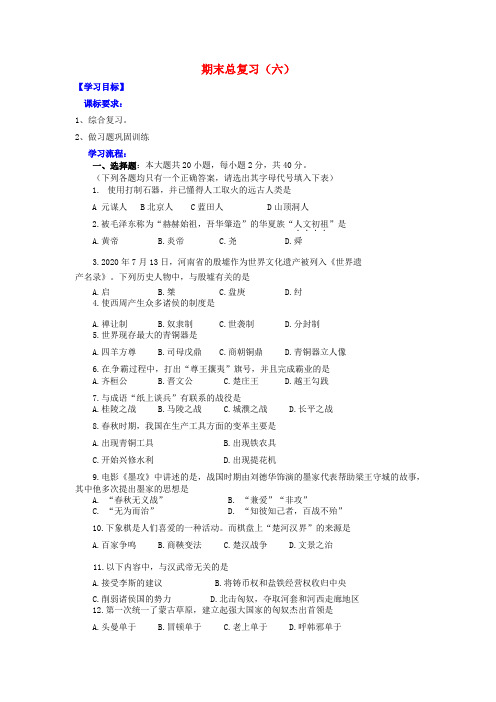 辽宁省灯塔市第二初级中学七年级历史上学期期末总复习(六) 新人教版