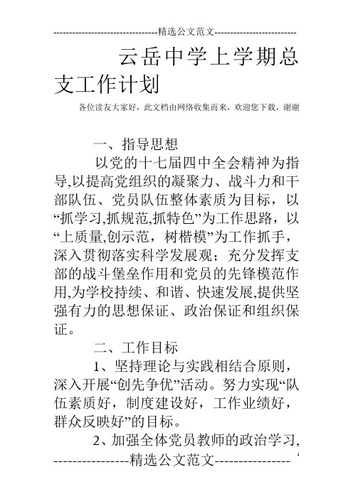 云岳中学上学期总支工作计划