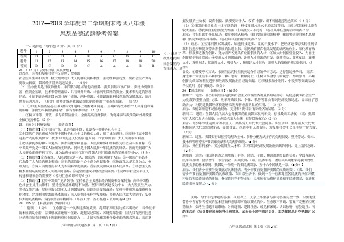 山东省莱城区2017-2018学年八年级政治下学期期末试题答案(pdf) 新人教版五四制