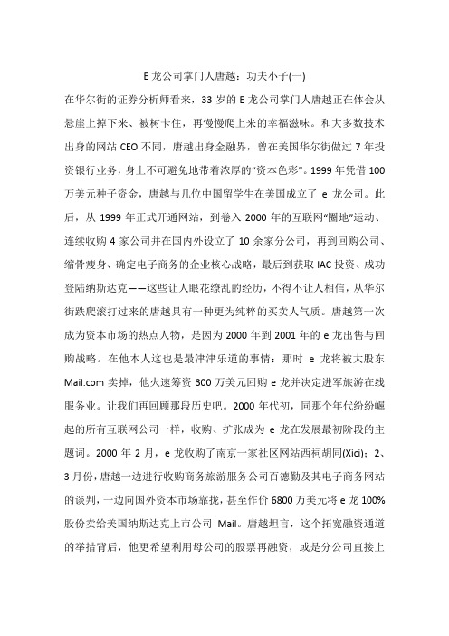 E龙公司掌门人唐越：功夫小子(一)