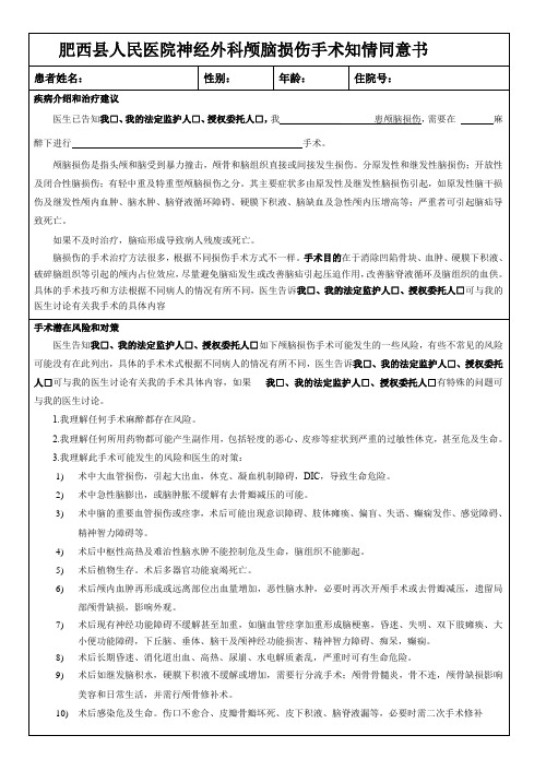 肥西县人民医院颅脑外伤手术知情同意书