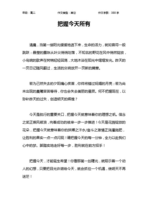 把握今天所有作文【高中高二400字】