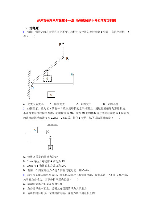 蚌埠市物理八年级第十一章 功和机械能中考专项复习训练