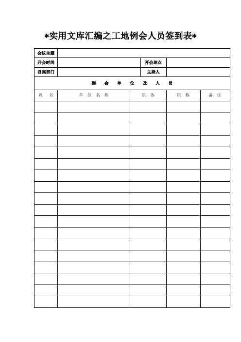 实用文库汇编之工地例会人员签到表模板