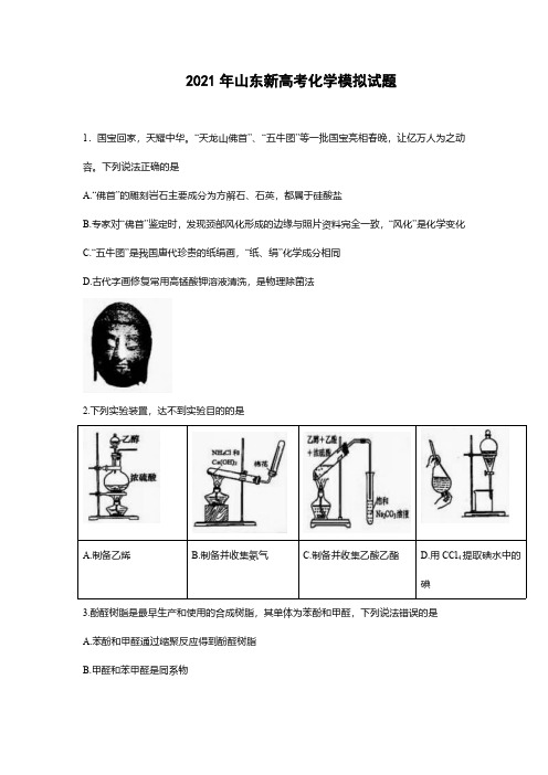 2021山东新高考化学模拟试题及答案