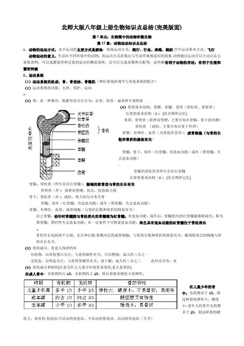 北师大版八年级上册生物知识点总结(完美版面)