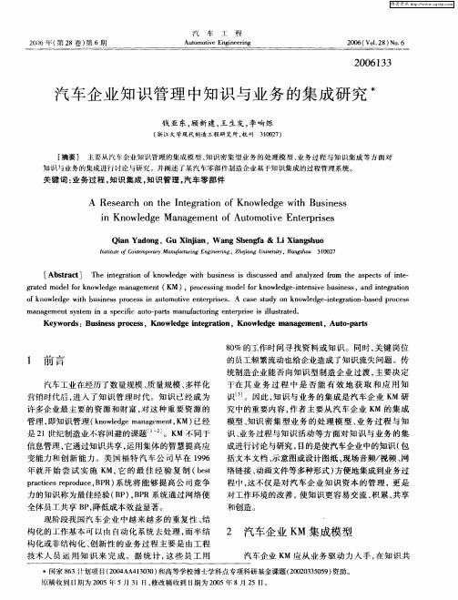 汽车企业知识管理中知识与业务的集成研究