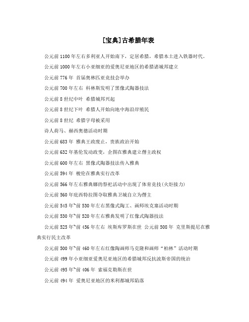 [宝典]古希腊年表