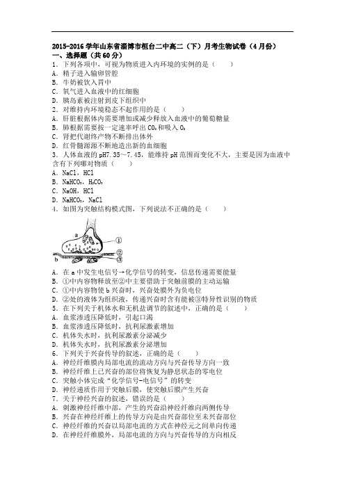 山东省淄博市桓台二中2015-2016学年高二下学期月考生