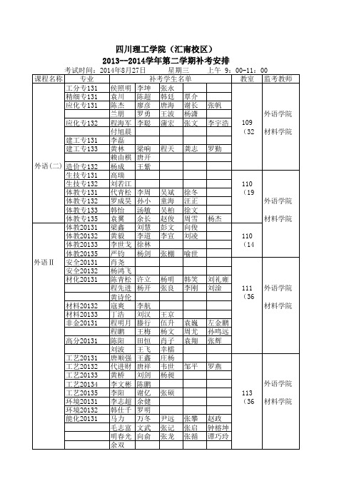 汇南校区2014-2015-1开校前考试安排