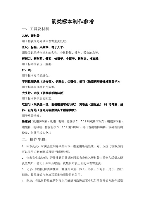 鼠类标本制作参考