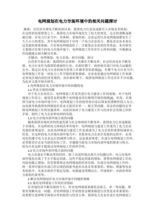 电网规划在电力市场环境中的相关问题探讨