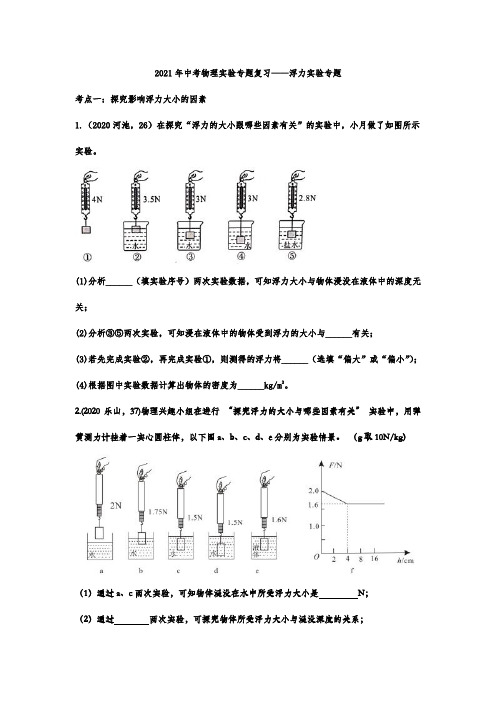 2021年中考物理实验专题复习——浮力实验专题