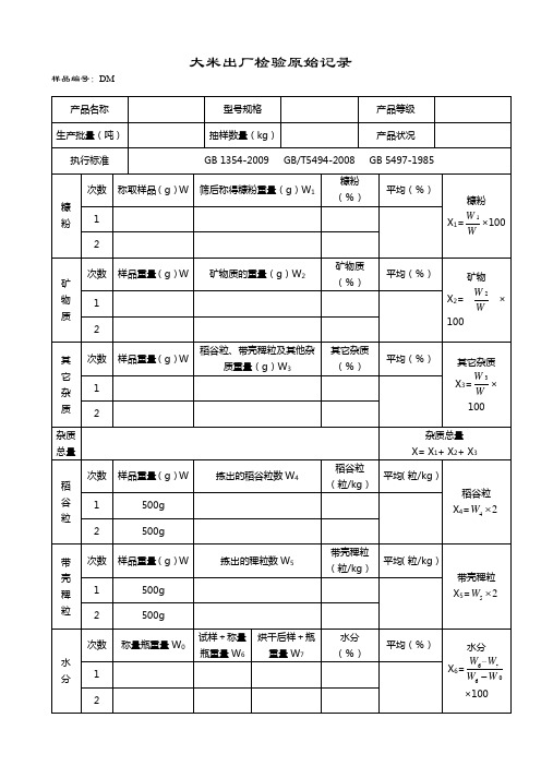 大米检验原始记录