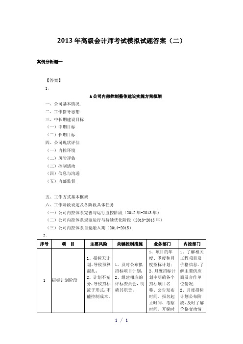 高级会计师考试模拟试题答案二