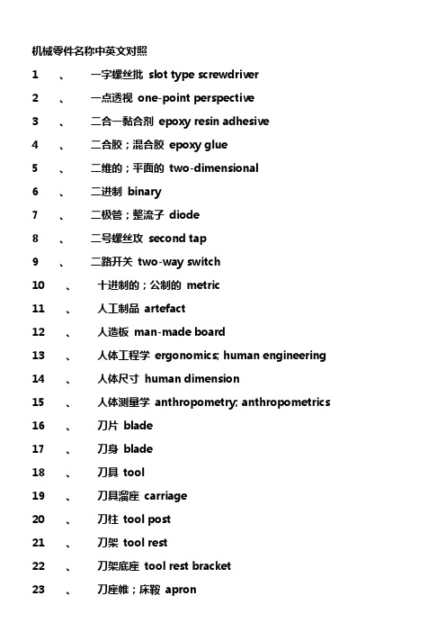 机械零件名称中英文对照