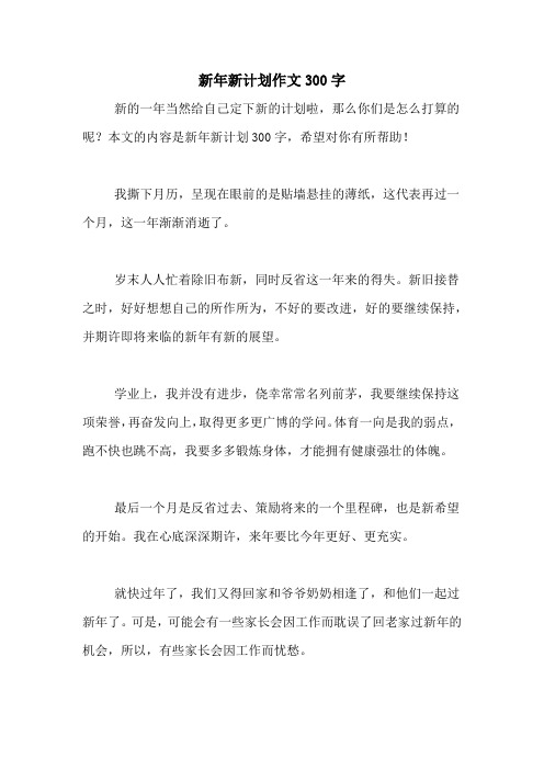 2020年新年新计划作文300字