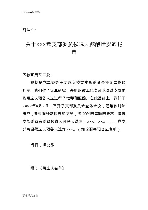 党支部委员候选人酝酿情况的报告汇编
