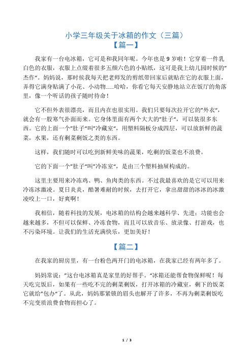 小学三年级关于冰箱的作文(三篇)