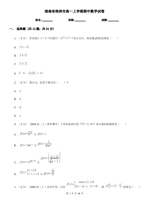 湖南省株洲市高一上学期期中数学试卷