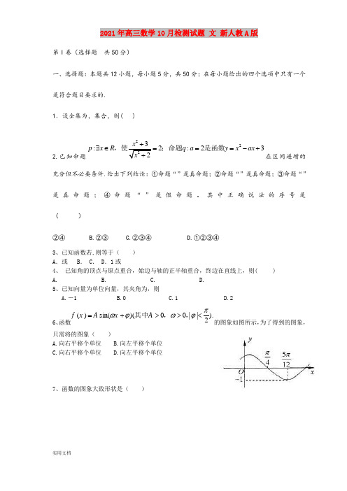 2021-2022年高三数学10月检测试题 文 新人教A版